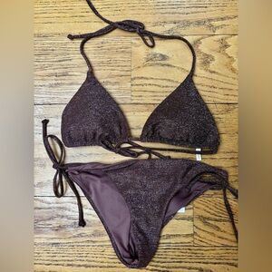 Shimmering Brown Bikini Set L Chocolate Brown